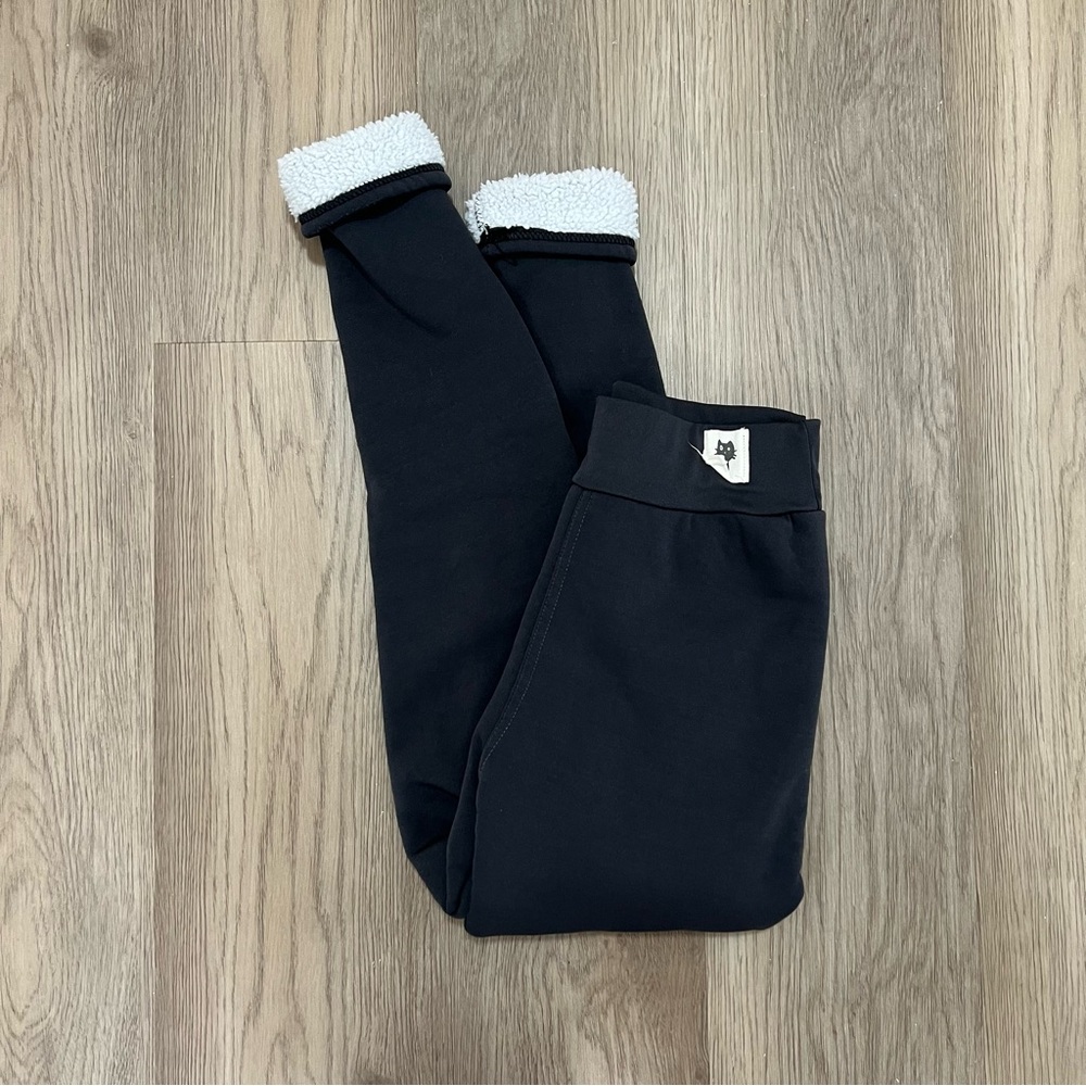 Kids Black Fleece-Lined Dark Gray Pants
